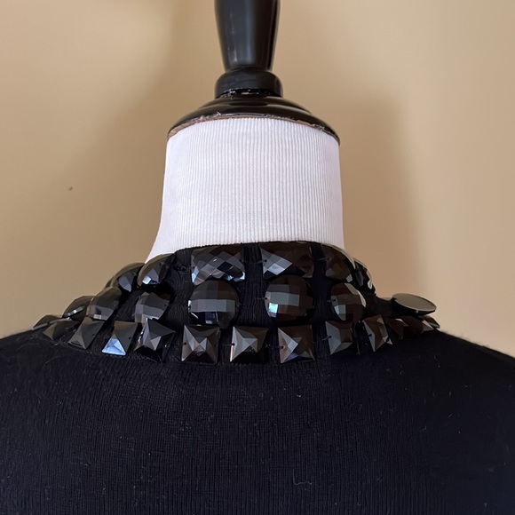 TRINA TURK Size Medium Crop Cardigan Black Gemstones Trim Cashmere Cotton $249 - Picture 7 of 16